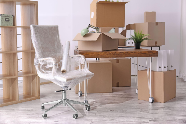 office with moving boxes