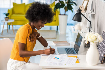 A woman working on her latop.