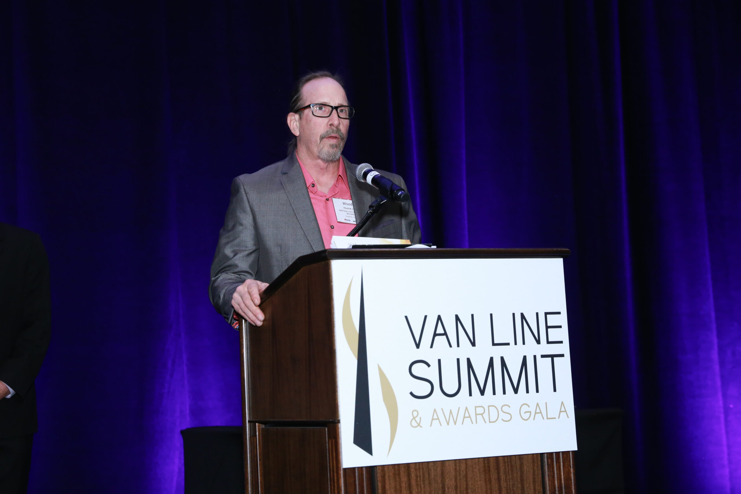 Woody Hume gives speech at Driver of the Year event. 