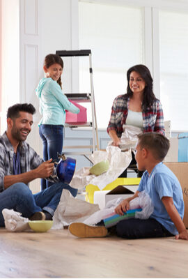 A blended family unpacks in their new home.