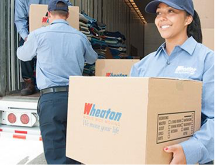 Wheaton employees moving boxes.