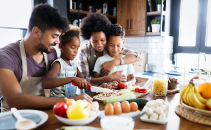 Family cooking together.