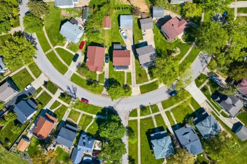 Aerial view of a planned community.